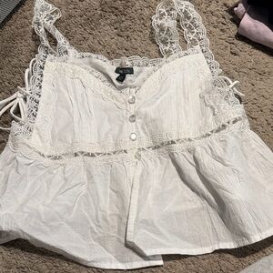 wild fable White Lace-Trim Cotton Camisole